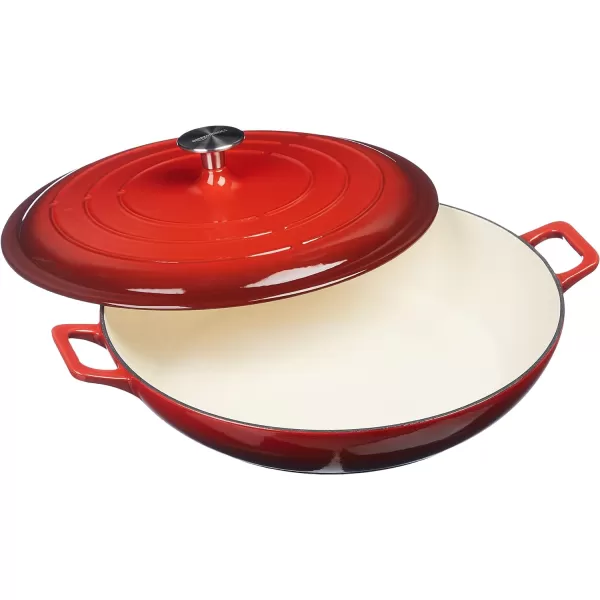 Amazon Basics Enameled Cast Iron Covered Oval Casserole Skillet 33Quart WhiteRed