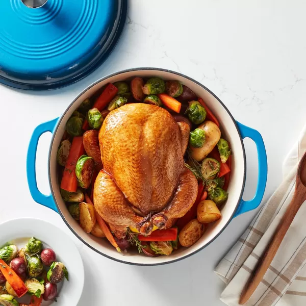 Amazon Basics Enameled Cast Iron Covered Round Dutch Oven 6 Quart Matte NavyBlue 73Quart