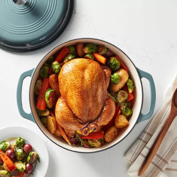 Amazon Basics Enameled Cast Iron Covered Round Dutch Oven 6 Quart Matte NavyGray 73 Quart