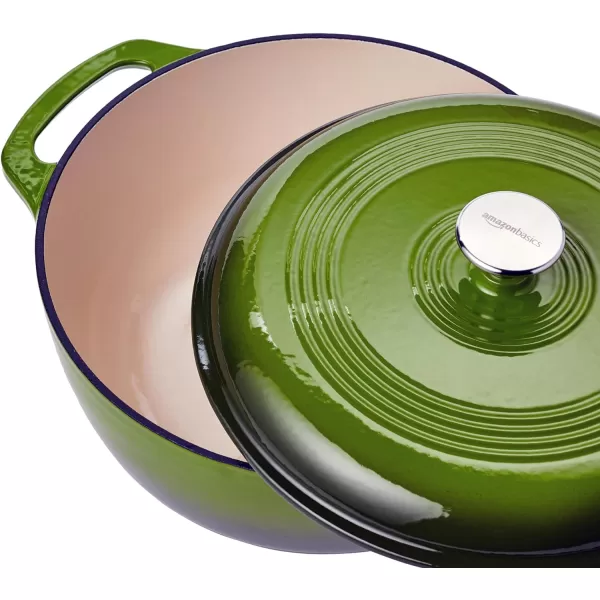 Amazon Basics Enameled Cast Iron Covered Round Dutch Oven 6 Quart Matte NavyGreen 6Quart