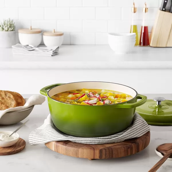 Amazon Basics Enameled Cast Iron Covered Round Dutch Oven 6 Quart Matte NavyGreen 6Quart