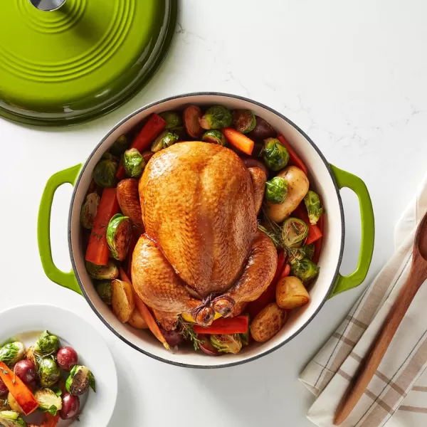 Amazon Basics Enameled Cast Iron Covered Round Dutch Oven 6 Quart Matte NavyGreen 73Quart