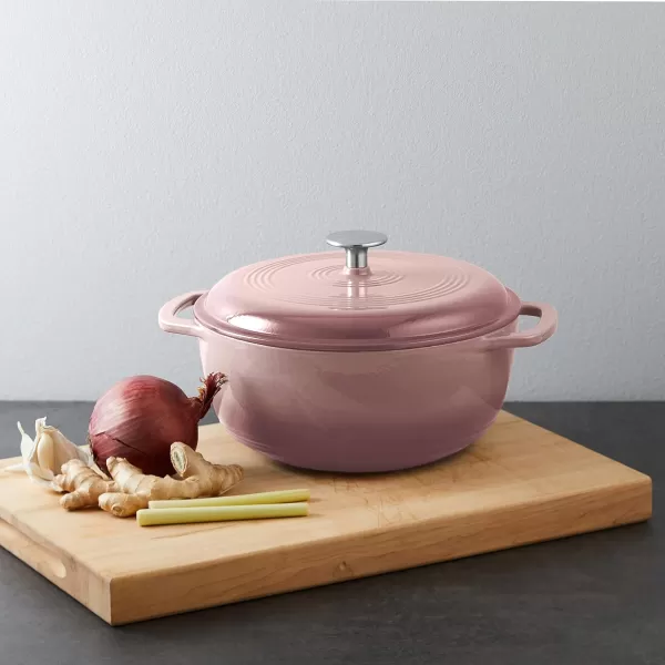 Amazon Basics Enameled Cast Iron Covered Round Dutch Oven 6 Quart Matte NavyLight Pink 43Quart