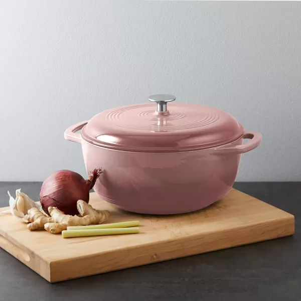 Amazon Basics Enameled Cast Iron Covered Round Dutch Oven 6 Quart Matte NavyLight Pink 6 Quart