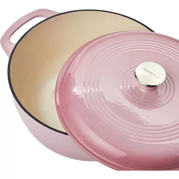 Amazon Basics Enameled Cast Iron Covered Round Dutch Oven 6 Quart Matte NavyLight Pink 6 Quart