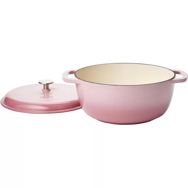 Amazon Basics Enameled Cast Iron Covered Round Dutch Oven 6 Quart Matte NavyLight Pink 6 Quart