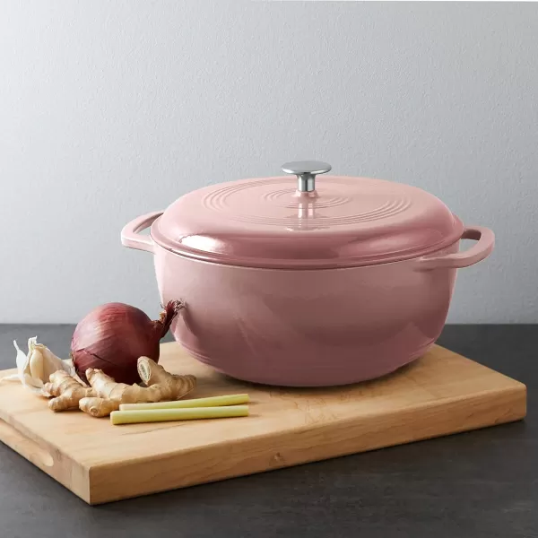 Amazon Basics Enameled Cast Iron Covered Round Dutch Oven 6 Quart Matte NavyLight Pink 73Quart