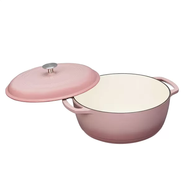 Amazon Basics Enameled Cast Iron Covered Round Dutch Oven 6 Quart Matte NavyLight Pink 73Quart