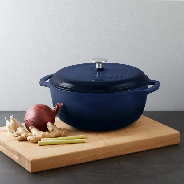 Amazon Basics Enameled Cast Iron Covered Round Dutch Oven 6 Quart Matte NavyNavy 6Quart