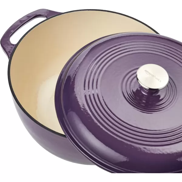Amazon Basics Enameled Cast Iron Covered Round Dutch Oven 6 Quart Matte NavyPurple 6Quart