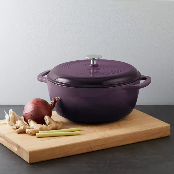 Amazon Basics Enameled Cast Iron Covered Round Dutch Oven 6 Quart Matte NavyPurple 6Quart