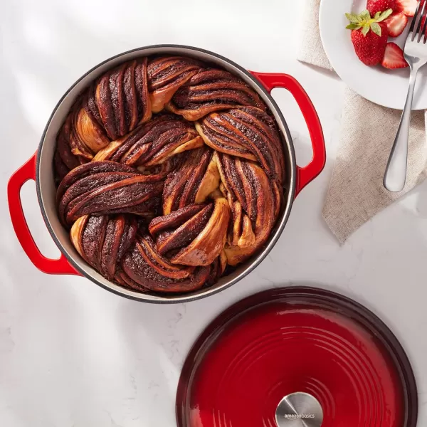 Amazon Basics Enameled Cast Iron Covered Round Dutch Oven 6 Quart Matte NavyRed 43Quart
