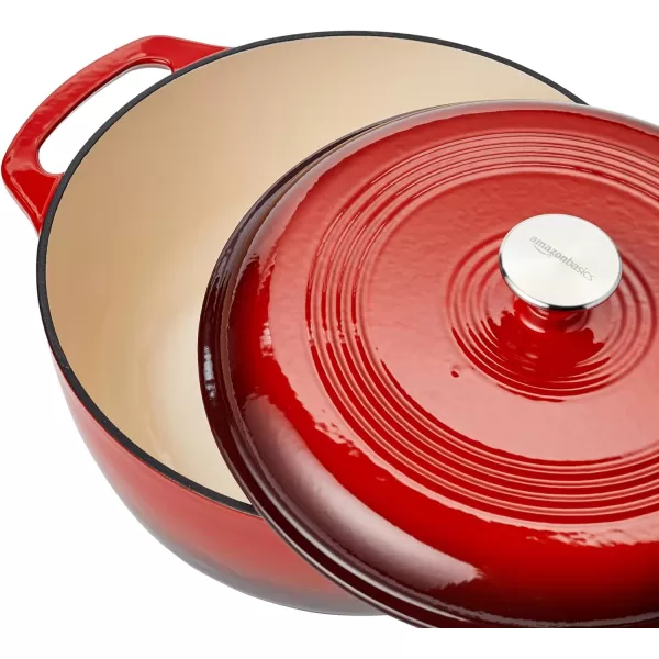 Amazon Basics Enameled Cast Iron Covered Round Dutch Oven 6 Quart Matte NavyRed 6Quart
