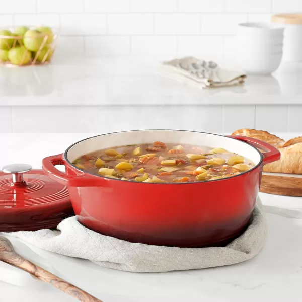 Amazon Basics Enameled Cast Iron Covered Round Dutch Oven 6 Quart Matte NavyRed 6Quart