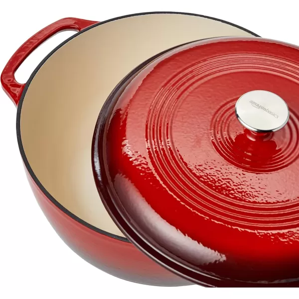 Amazon Basics Enameled Cast Iron Covered Round Dutch Oven 6 Quart Matte NavyRed 73Quart