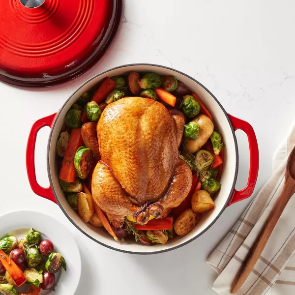 Amazon Basics Enameled Cast Iron Covered Round Dutch Oven 6 Quart Matte NavyRed 73Quart