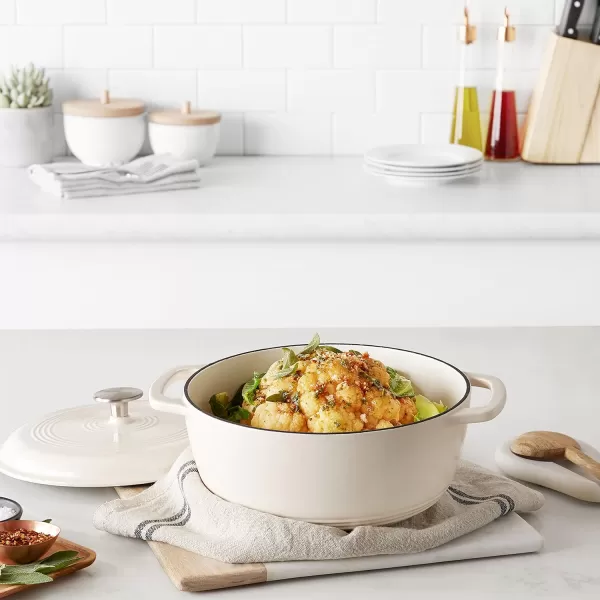 Amazon Basics Enameled Cast Iron Covered Round Dutch Oven 6 Quart Matte NavyWhite 43Quart