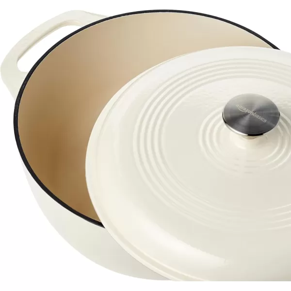 Amazon Basics Enameled Cast Iron Covered Round Dutch Oven 6 Quart Matte NavyWhite 6Quart