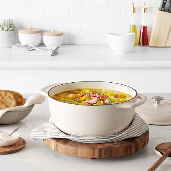 Amazon Basics Enameled Cast Iron Covered Round Dutch Oven 6 Quart Matte NavyWhite 6Quart