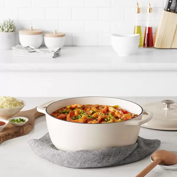 Amazon Basics Enameled Cast Iron Covered Round Dutch Oven 6 Quart Matte NavyWhite 73Quart