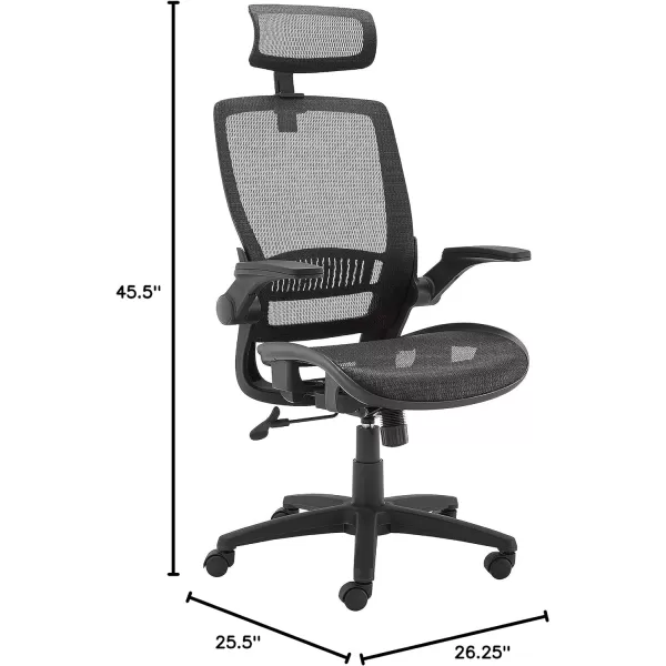 Amazon Basics Ergonomic Adjustable HighBack Chair with FlipUp Arms and Headrest Contoured Mesh Seat  Black 255D x 2625W x 4925HBlack