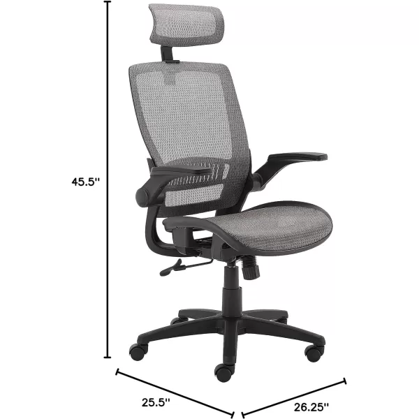 Amazon Basics Ergonomic Adjustable HighBack Chair with FlipUp Arms and Headrest Contoured Mesh Seat  Black 255D x 2625W x 4925HGrey
