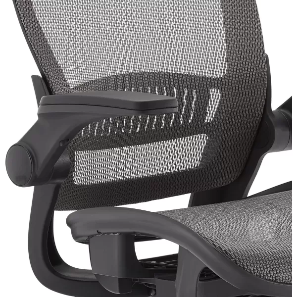 Amazon Basics Ergonomic Adjustable HighBack Chair with FlipUp Arms and Headrest Contoured Mesh Seat  Black 255D x 2625W x 4925HGrey