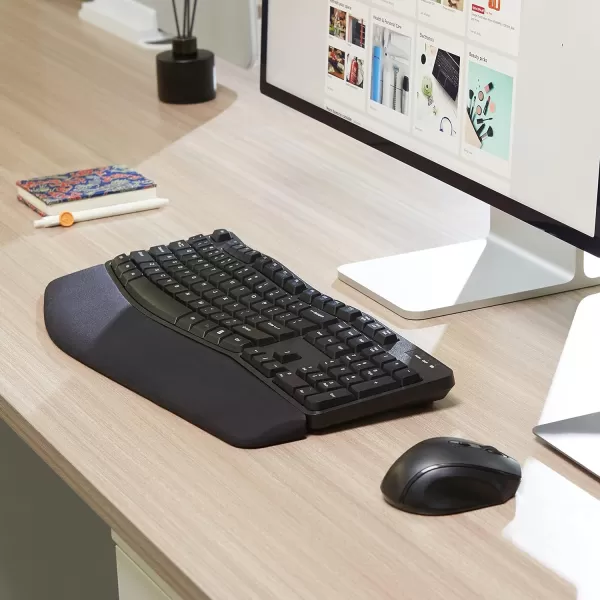 Amazon Basics Ergonomic Wireless Keyboard Mouse Combo  QWERTY  BlackAmazon Basics Ergonomic Wireless Keyboard Mouse Combo  QWERTY  Black