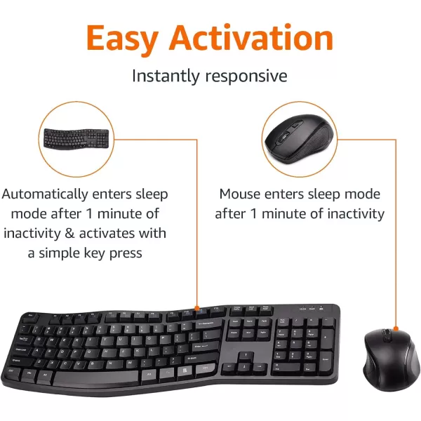 Amazon Basics Ergonomic Wireless Keyboard Mouse Combo  QWERTY  BlackAmazon Basics Ergonomic Wireless Keyboard Mouse Combo  QWERTY  Black