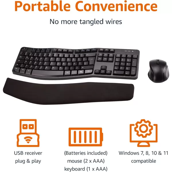Amazon Basics Ergonomic Wireless Keyboard Mouse Combo  QWERTY  BlackAmazon Basics Ergonomic Wireless Keyboard Mouse Combo  QWERTY  Black