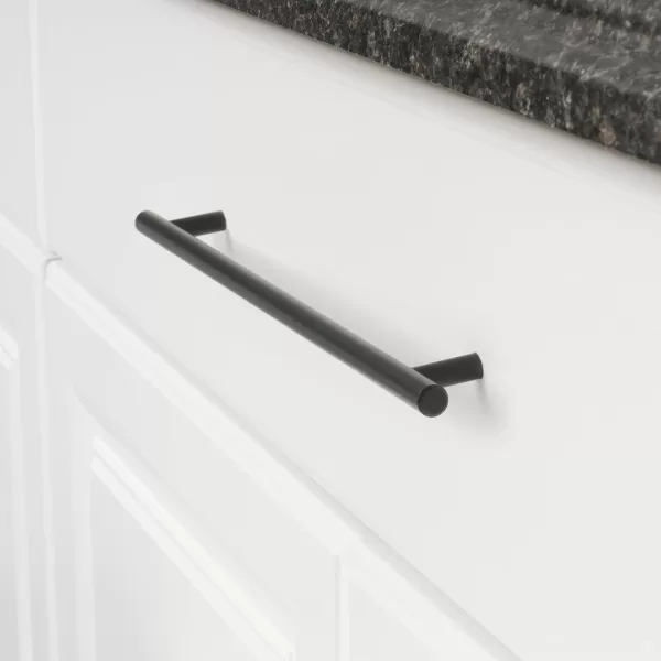 Amazon Basics Euro Bar Cabinet Handle 12inch Diameter 538inch Length 3inch Hole Center Satin Nickel 50Pack15 in Length 1263 in Hole Center Flat Black