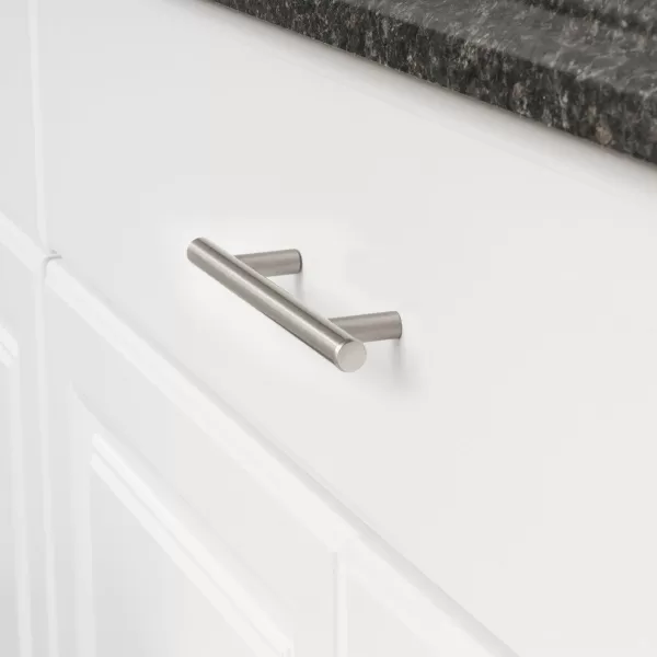 Amazon Basics Euro Bar Cabinet Handle 12inch Diameter 538inch Length 3inch Hole Center Satin Nickel 50Pack613 in Length 375 in Hole Center Satin Nickel
