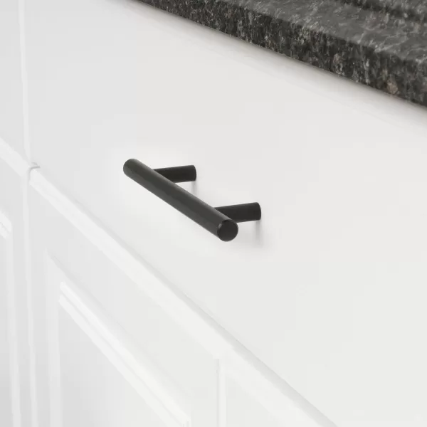 Amazon Basics Euro Bar Cabinet Handle 12inch Diameter 538inch Length 3inch Hole Center Satin Nickel 50Pack638 in Length 4 in Hole Center Flat Black