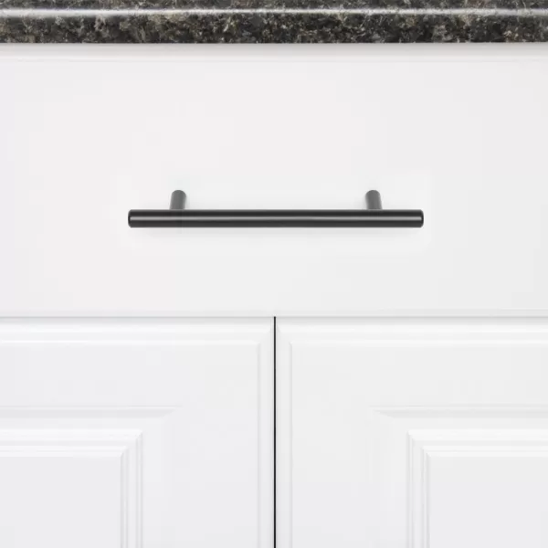 Amazon Basics Euro Bar Cabinet Handle 12inch Diameter 538inch Length 3inch Hole Center Satin Nickel 50Pack638 in Length 4 in Hole Center Flat Black