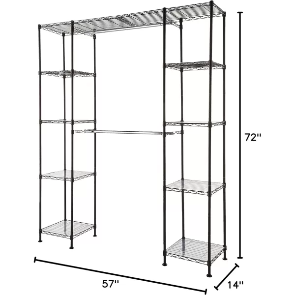 Amazon Basics Expandable Metal Hanging Storage Organizer Rack Wardrobe with Shelves 5780L X 14WX72H BronzeBronze Industrial