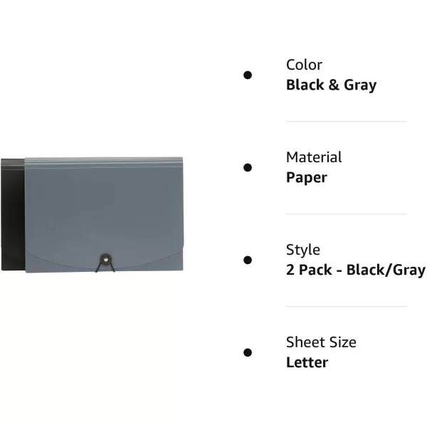 Amazon Basics Expanding Organizer File Folder Letter Size  Black amp Gray 2Pack2 Pack  BlackGray