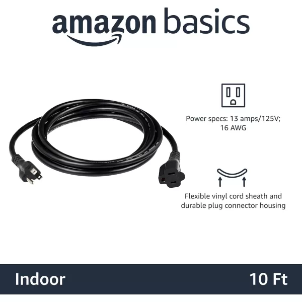 Amazon Basics Extension Cord 13 Amps 125V 10 Foot BlackBlack 10Foot TwoPack Extension Cord