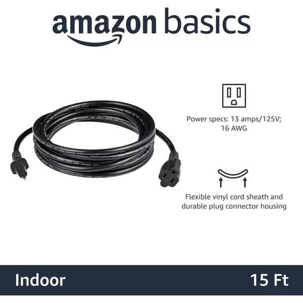 Amazon Basics Extension Cord 13 Amps 125V 10 Foot BlackBlack 15Foot TwoPack Extension Cord