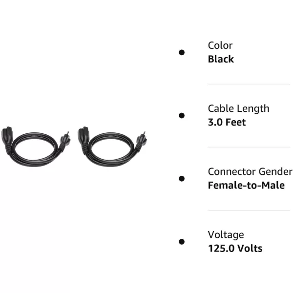 Amazon Basics Extension Cord 13 Amps 125V 10 Foot BlackBlack 3Foot TwoPack Extension Cord