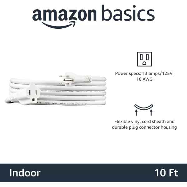 Amazon Basics Extension Cord 13 Amps 125V 10 Foot BlackWhite 10Foot Single Extension Cord