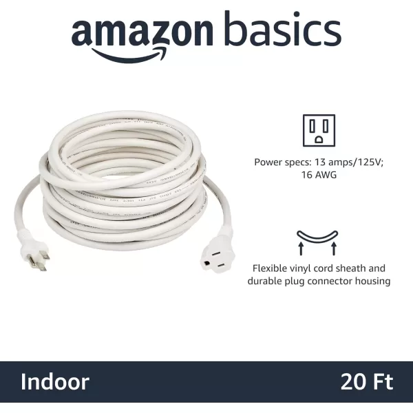 Amazon Basics Extension Cord 13 Amps 125V 10 Foot BlackWhite 20Foot Single Extension Cord