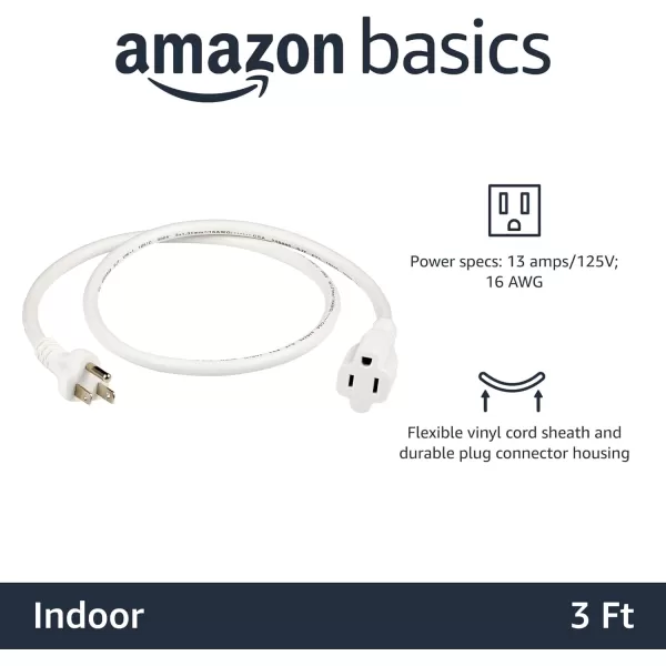 Amazon Basics Extension Cord 13 Amps 125V 10 Foot BlackWhite 3Foot Single Extension Cord