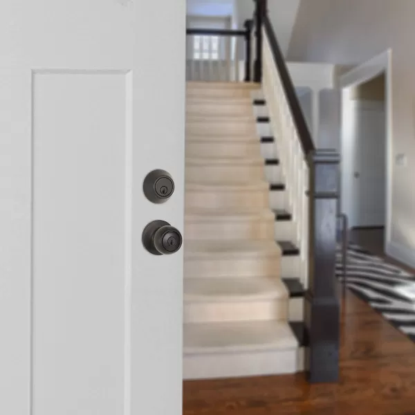 Amazon Basics Exterior Door Knob With Key Lock and Deadbolt Coastal Matte BlackBlack