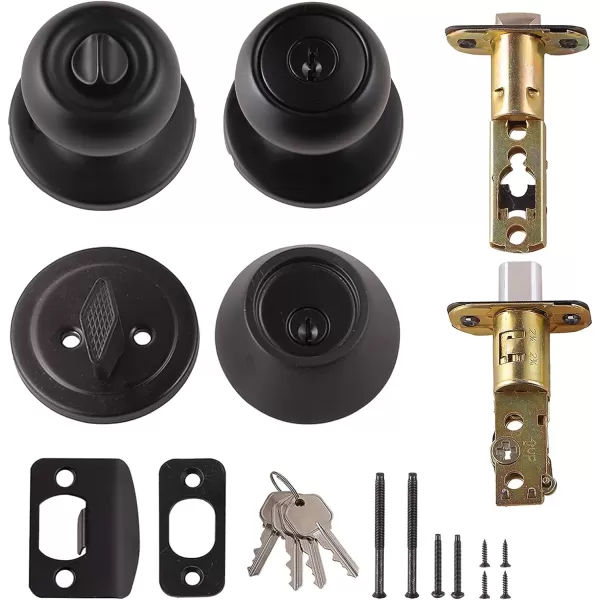 Amazon Basics Exterior Door Knob With Key Lock and Deadbolt Coastal Matte BlackBlack