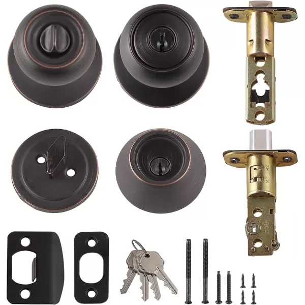 Amazon Basics Exterior Door Knob With Key Lock and Deadbolt Coastal Matte BlackOil Rubbed Bronze