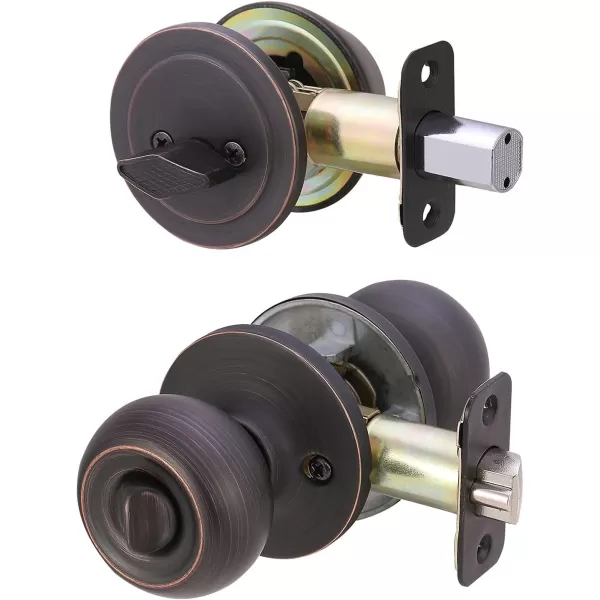 Amazon Basics Exterior Door Knob With Key Lock and Deadbolt Coastal Matte BlackOil Rubbed Bronze