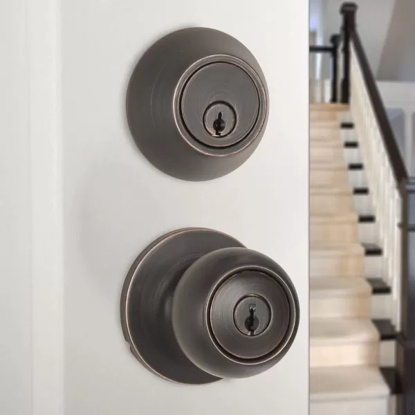 Amazon Basics Exterior Door Knob With Key Lock and Deadbolt Coastal Matte BlackOil Rubbed Bronze