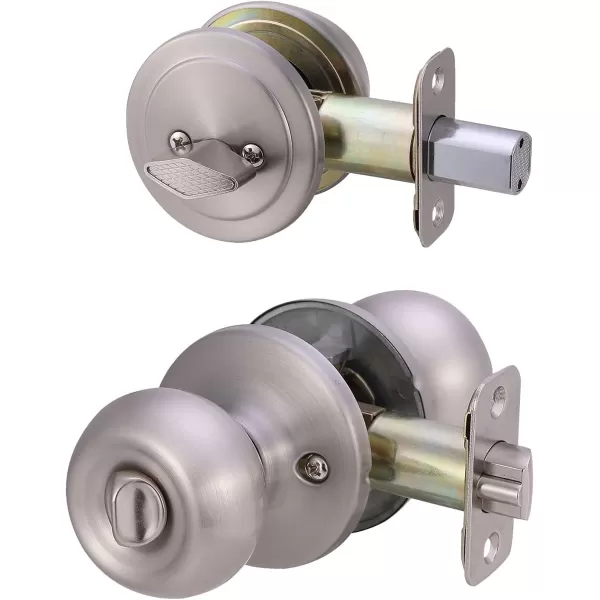 Amazon Basics Exterior Door Knob With Key Lock and Deadbolt Coastal Matte BlackSatin Nickel