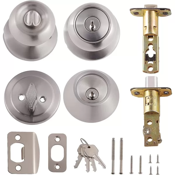 Amazon Basics Exterior Door Knob With Key Lock and Deadbolt Coastal Matte BlackSatin Nickel