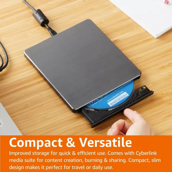 Amazon Basics External Ultra HD Bluray 6X Burner With CyberLink Media Suite CD DVD BD DL BDXL Discs 57 x 61 x 06 inchesAmazon Basics External Ultra HD Bluray 6X Burner With CyberLink Media Suite CD DVD BD DL BDXL Discs 57 x 61 x 06 inches
